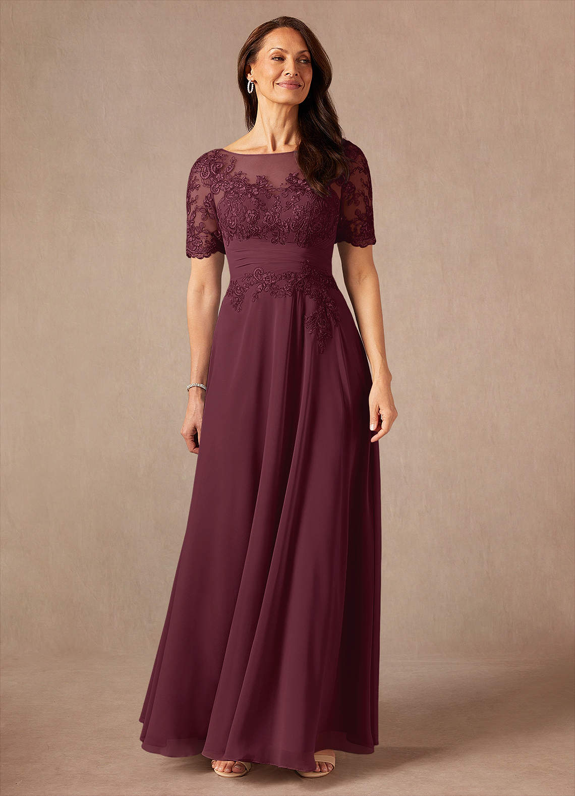 Azazie Raissa Mother of the Bride Dresses Cabernet A-Line Lace Chiffon Dress image4