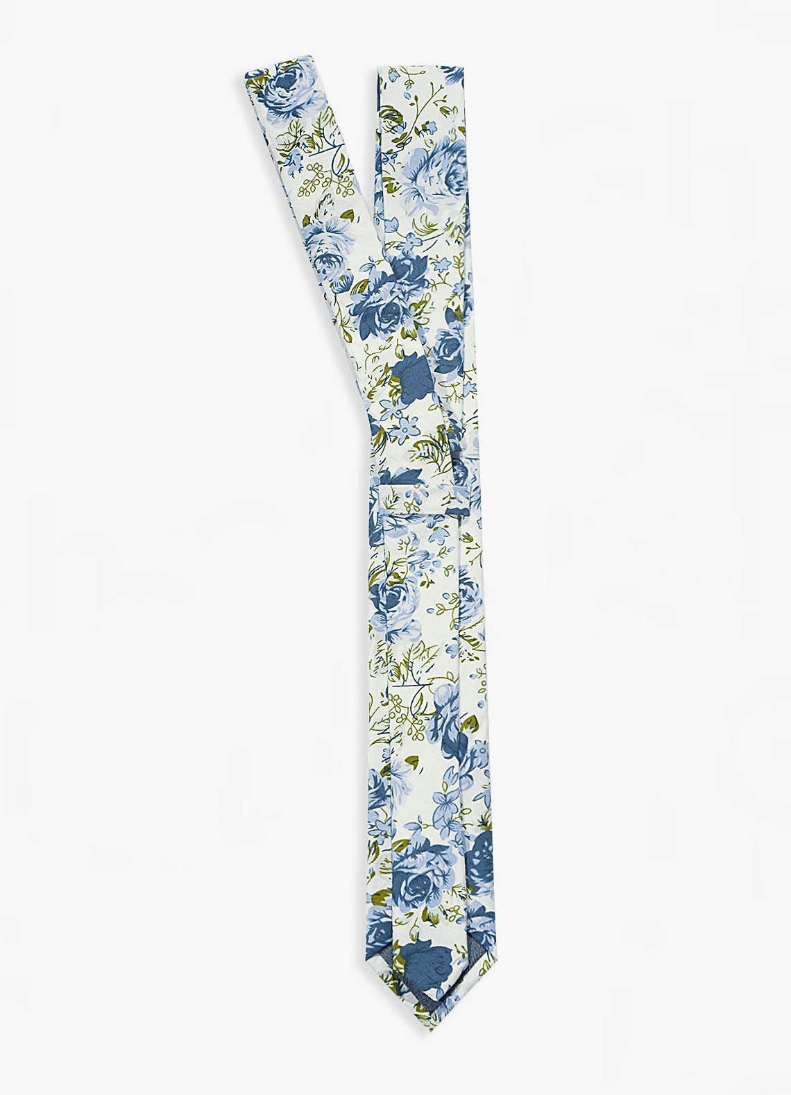 front Blauw roze gebloemde magere stropdas