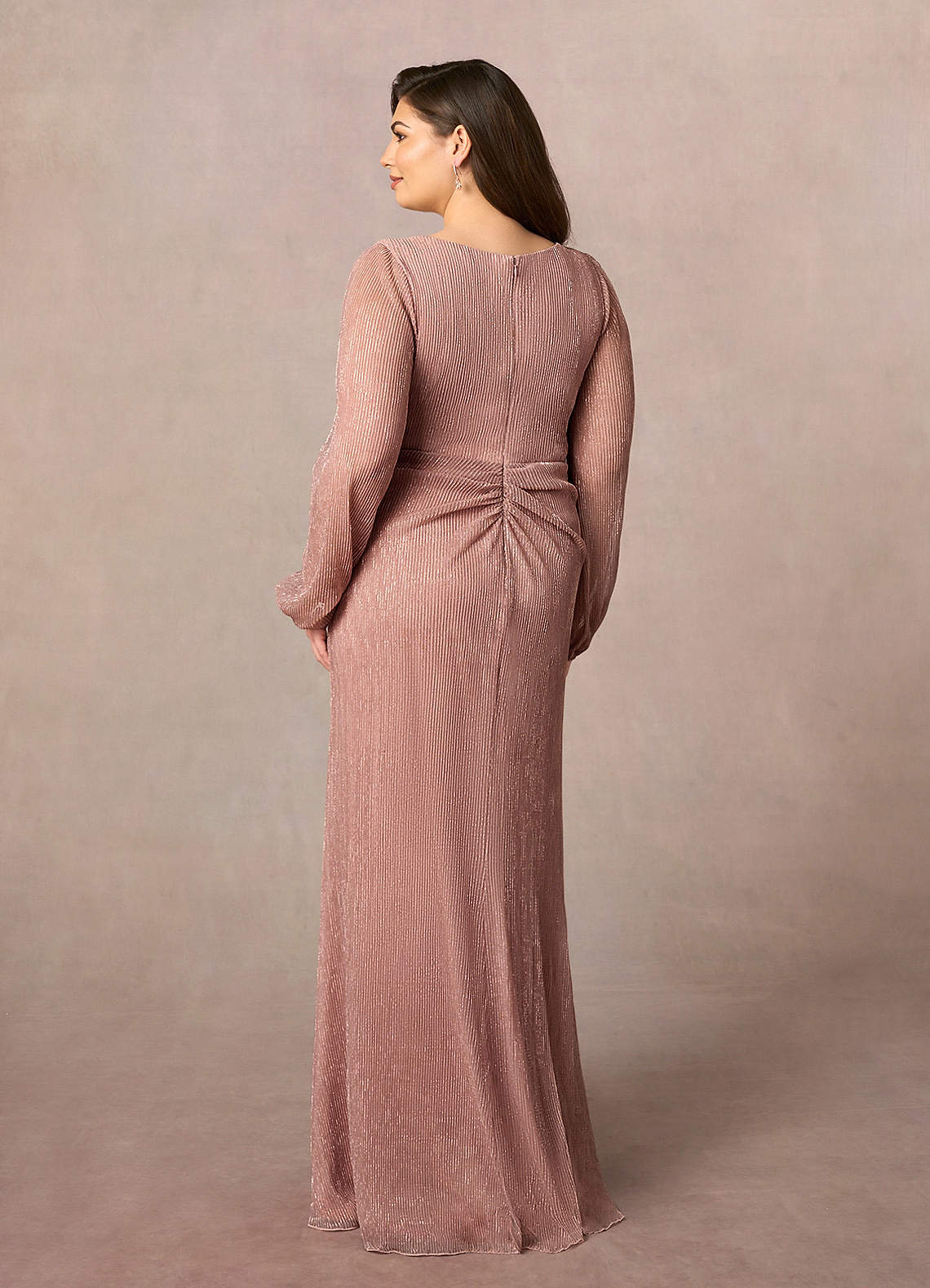 Upstudio Sterling Mother of the Bride Dresses Rose Gold A-Line Ruched Metallic Mesh Dress image5