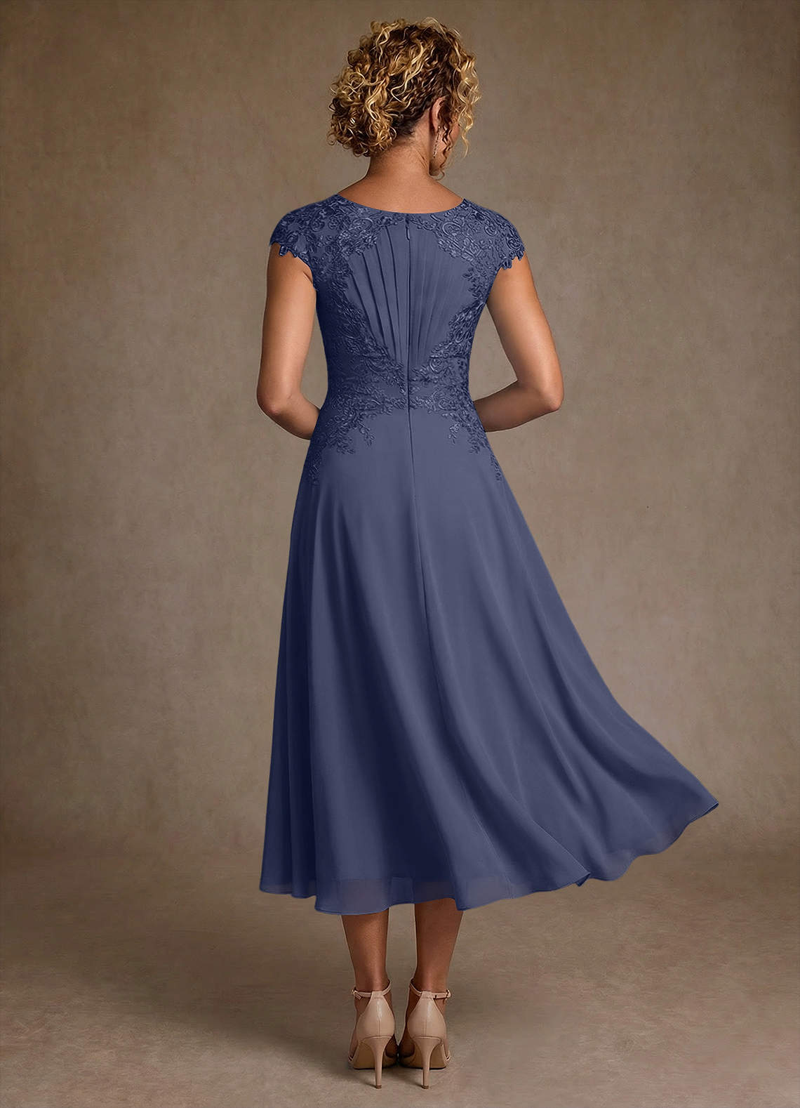 Azazie Crista Mère de la mariée Robes Robe Trapèze en Mousseline de soie Dentelle Bleu Orageux image1