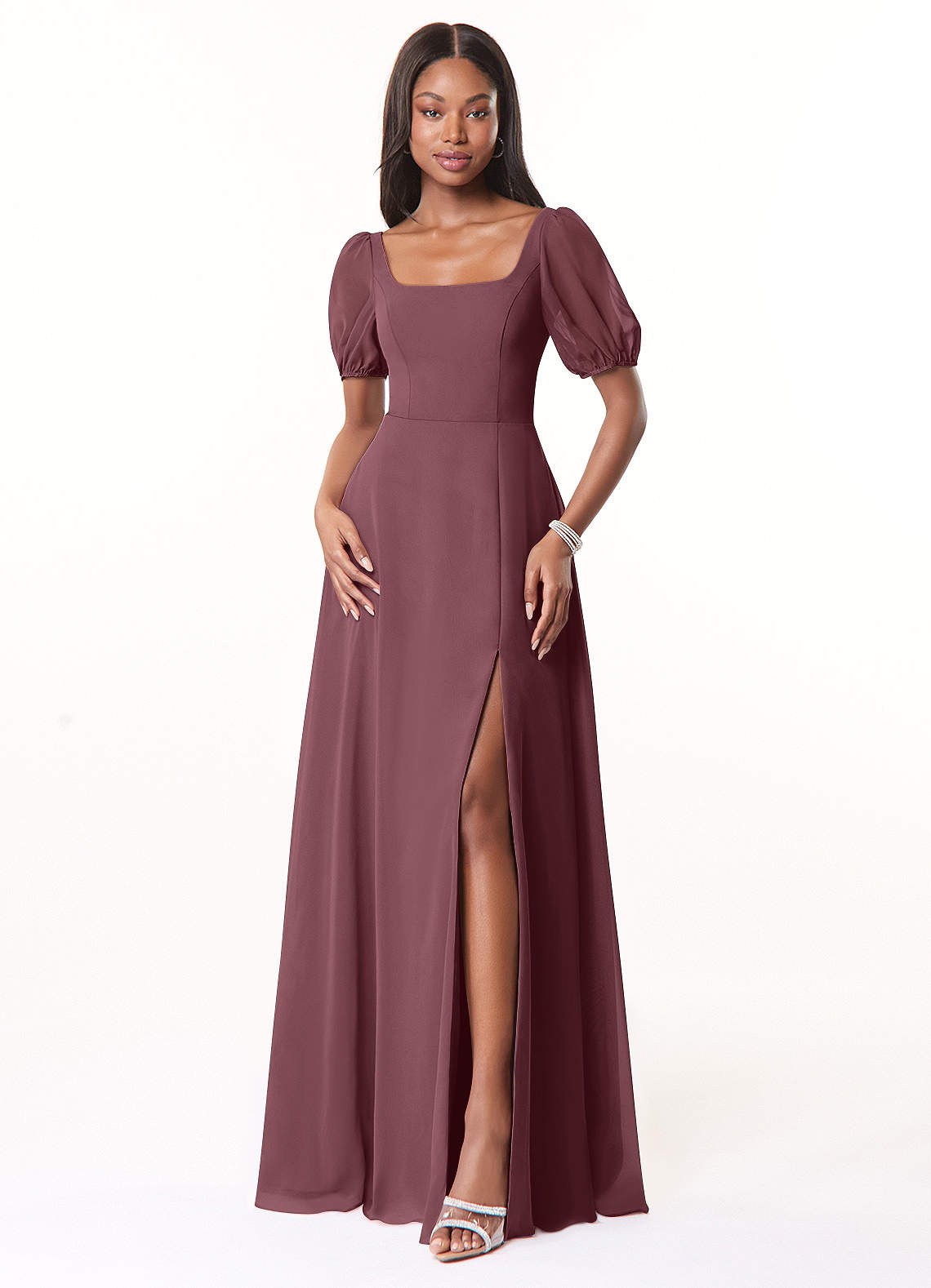 Azazie Alani Abiti da Damigella Abito A-Line in Chiffon con Scollo Quadrato Sangria image1