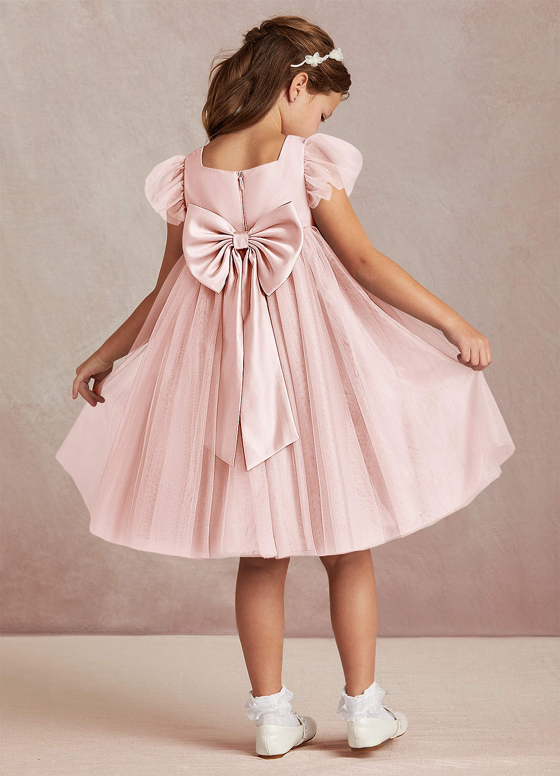 Azazie Kalio Blushing Pink A Line with Sleeves Tulle Dress Azazie