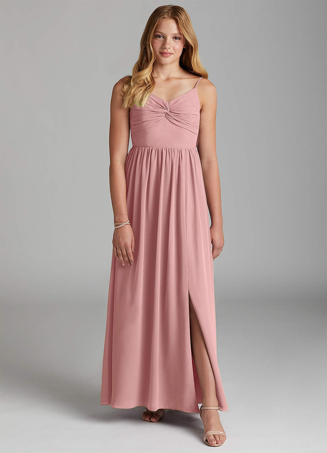 Azazie Zeya Junior Abito A-Line in Chiffon Rosa Polverosa image1