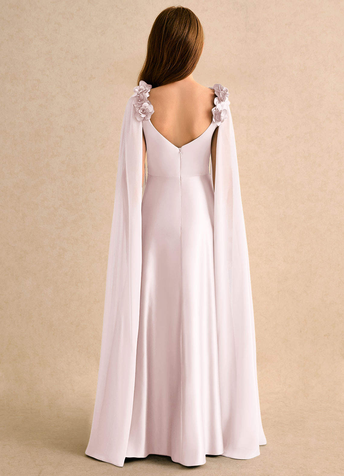Azazie Rosita Girls Formal Flower Girl Dresses Blushing Pink A-Line Pleated Matte Satin Dress image1