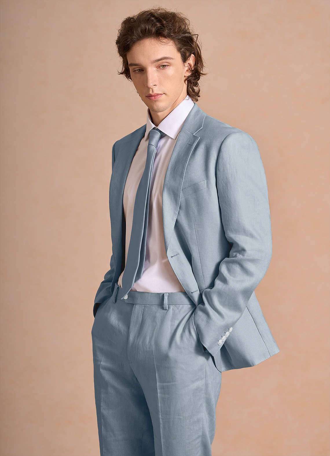 front Harrison Azul Polvoriento Chaqueta de traje 100% lino