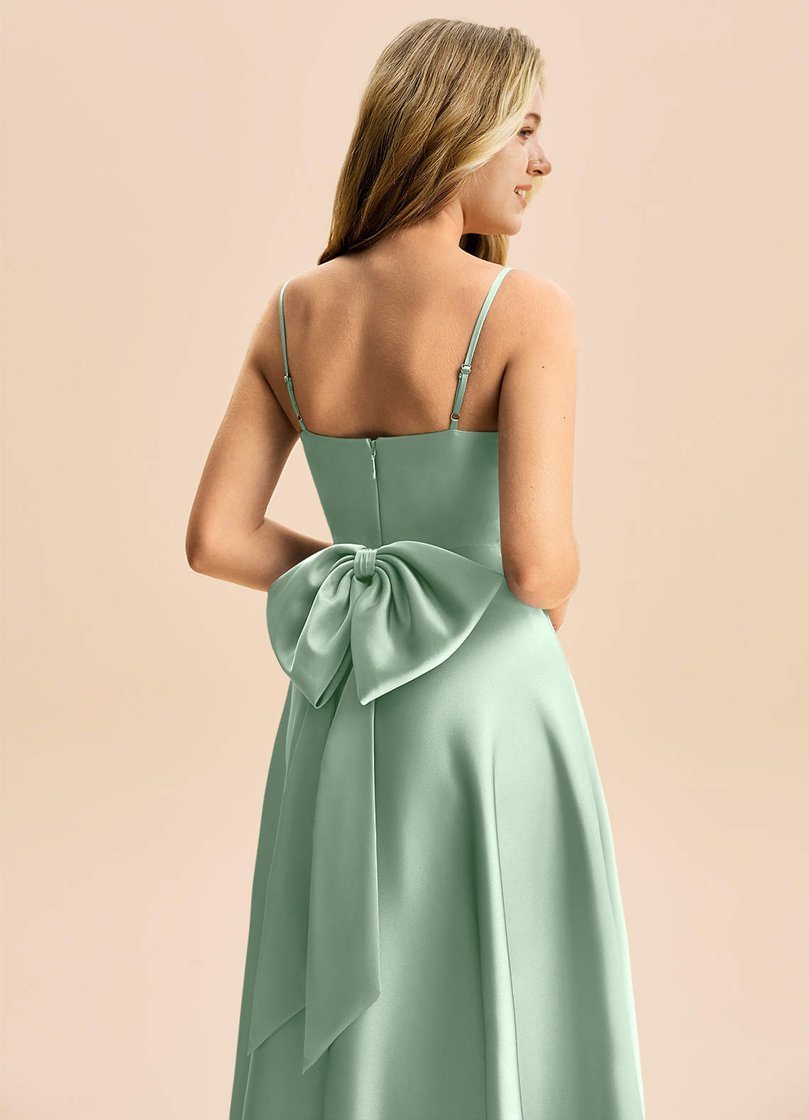 Azazie Rumi Junior Klä av A-Line i Stretch Satin Plisserad image5