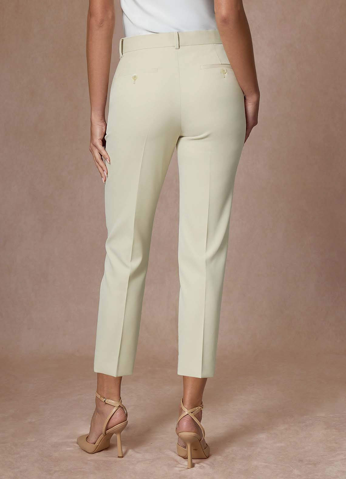 front Whitney Ivory Refined Weave Performance  Cropped Dress Pants