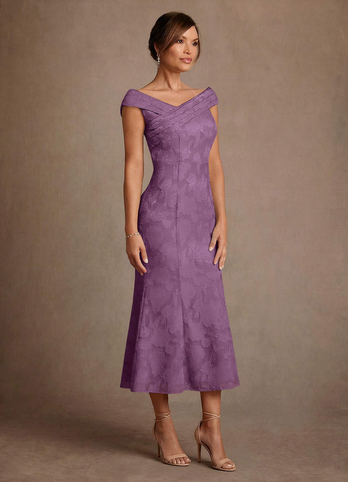 Azazie Keith Mother of the Bride Dresses Wisteria Sheath Pleated Floral Burnout Dress image2