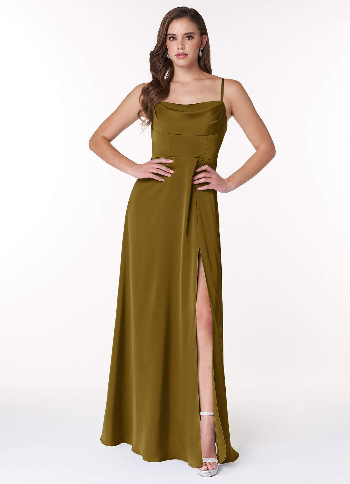 Azazie Clove Stretch Satin Dress Ready to Ship Dusty Blue Stretch Satin Bridesmaid  Dresses