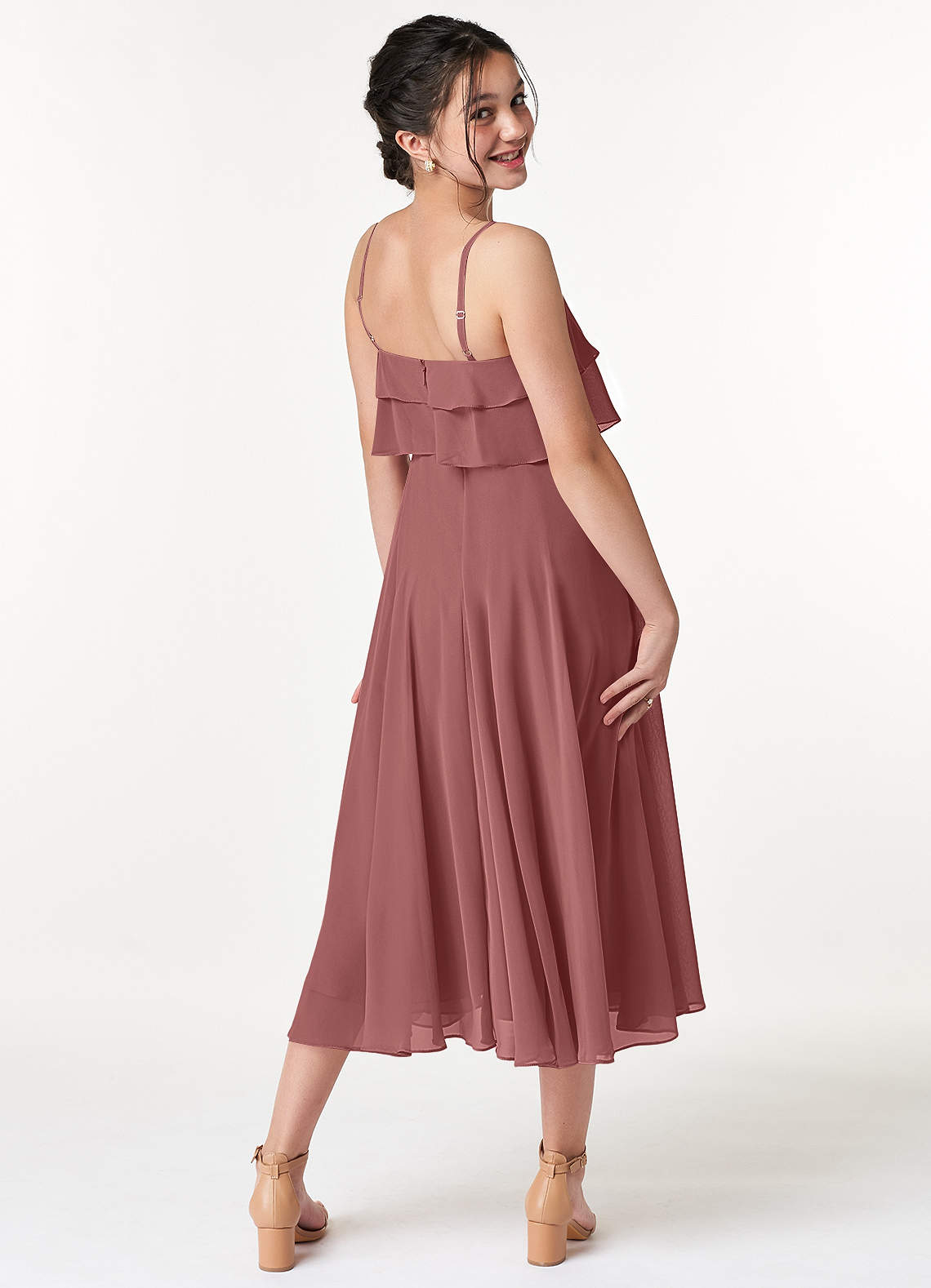 Azazie Ensley Junior Abito A-Line in Chiffon Plissettato Ametista image5