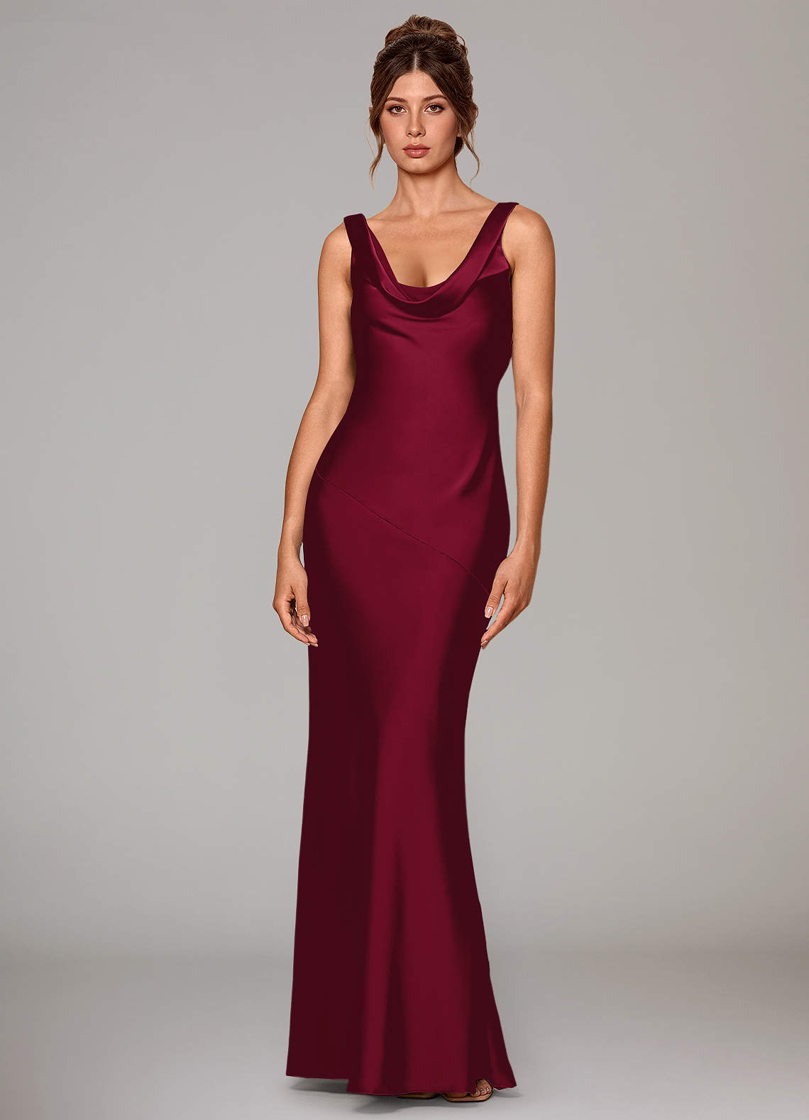 Azazie Rylina Bridesmaid Dresses Burgundy Mermaid Stretch Satin Dress image1