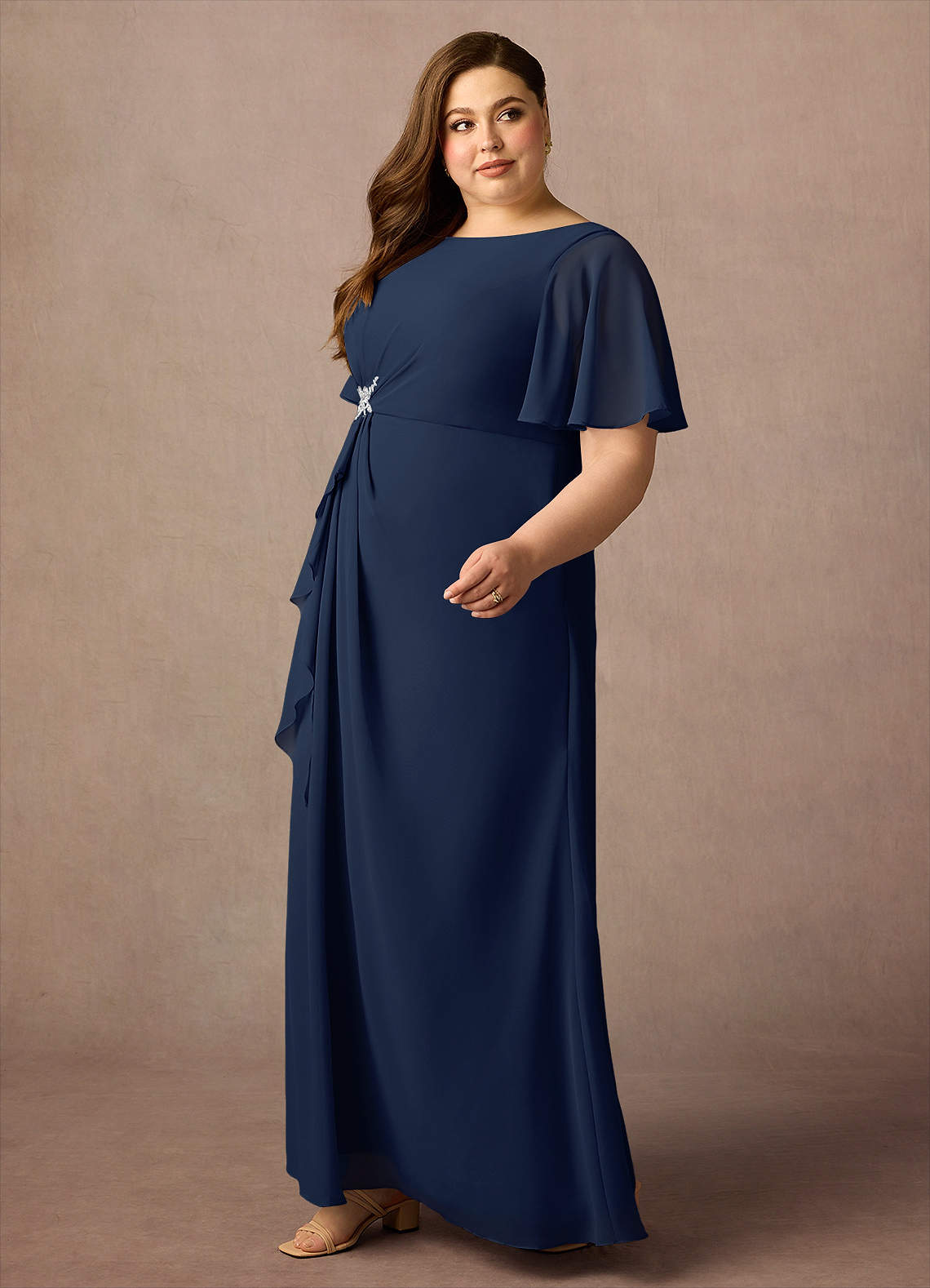 Azazie Rain Abiti per la Madre della Sposa Abito Tubino in Chiffon Perline Marino Scuro image5