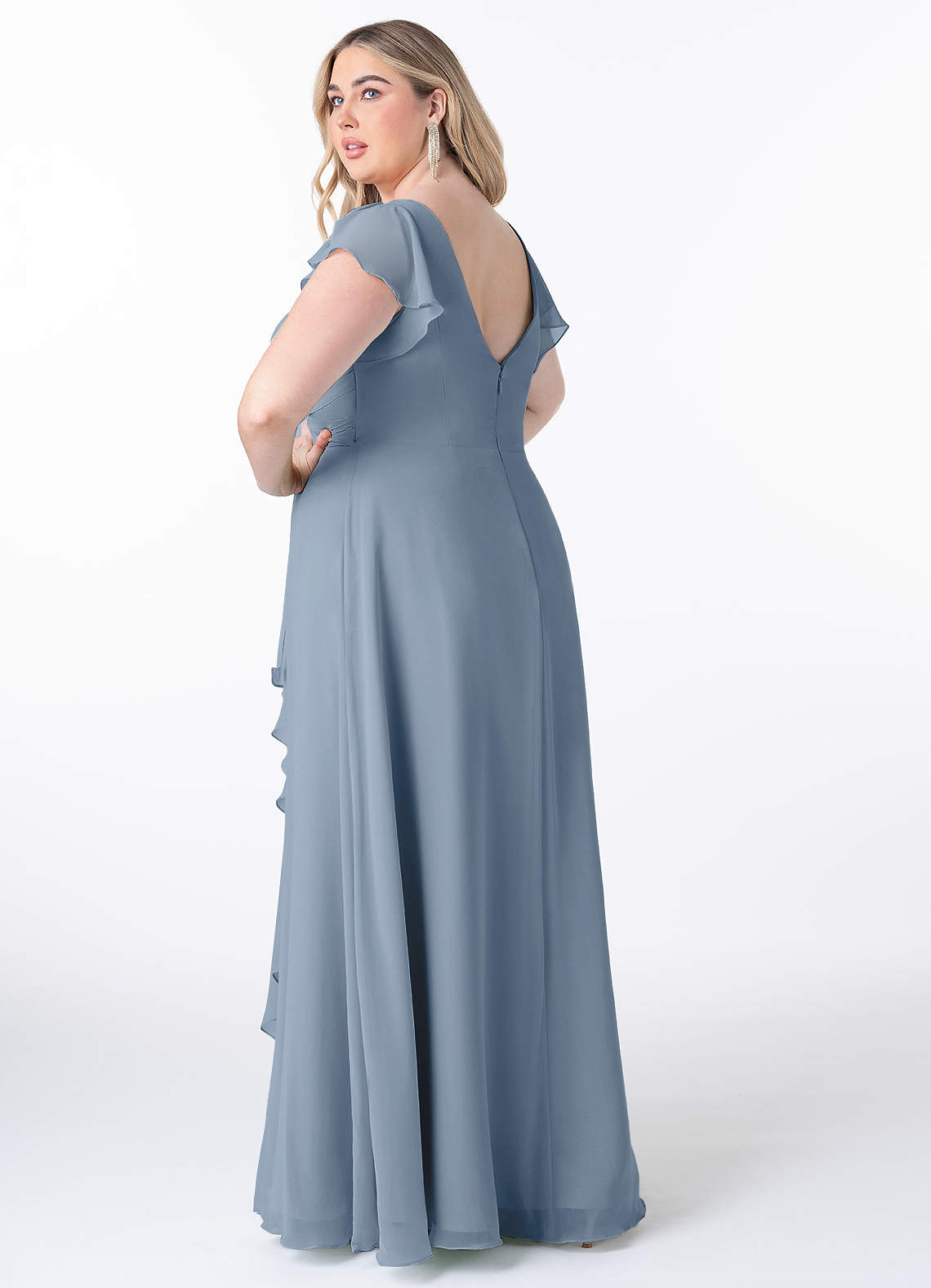 Azazie Omari Bridesmaid Dresses Dusty Blue A-Line Chiffon Dress image7