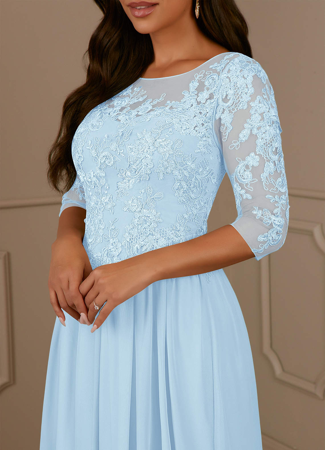 Azazie Harriet Sky Blue A-Line Scoop lace Mesh Dress | Azazie DE