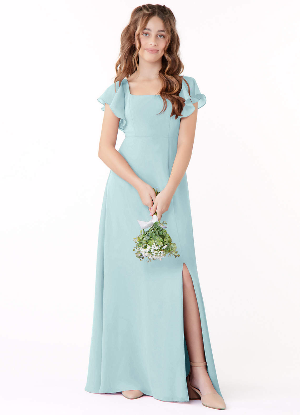 juniors mint green dress Chictry Girls Chiffon Sleeveless Formal Dress Juniors V Neck Bridesmaid Dress Cascading Ruffle Birthday Party Gown Mint Green 16, Girl's, Blue