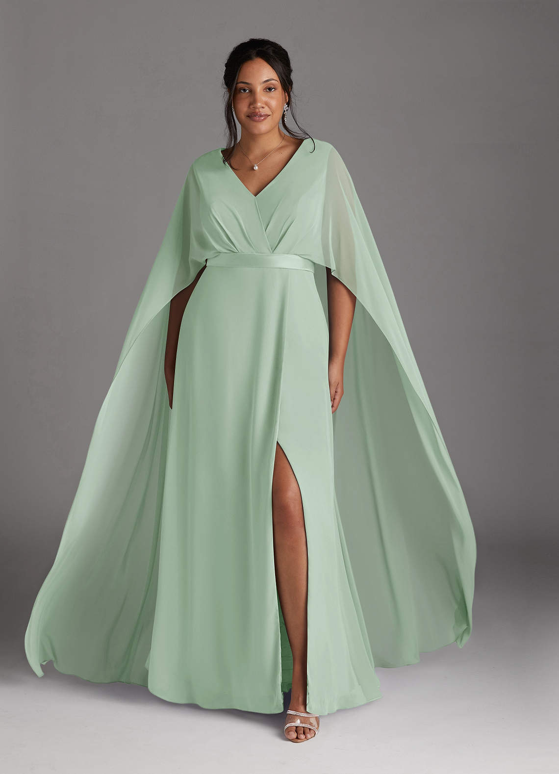 Azazie Isa Mother of the Bride Dresses Agave A-Line V-Neck Pleated Chiffon Dress image1