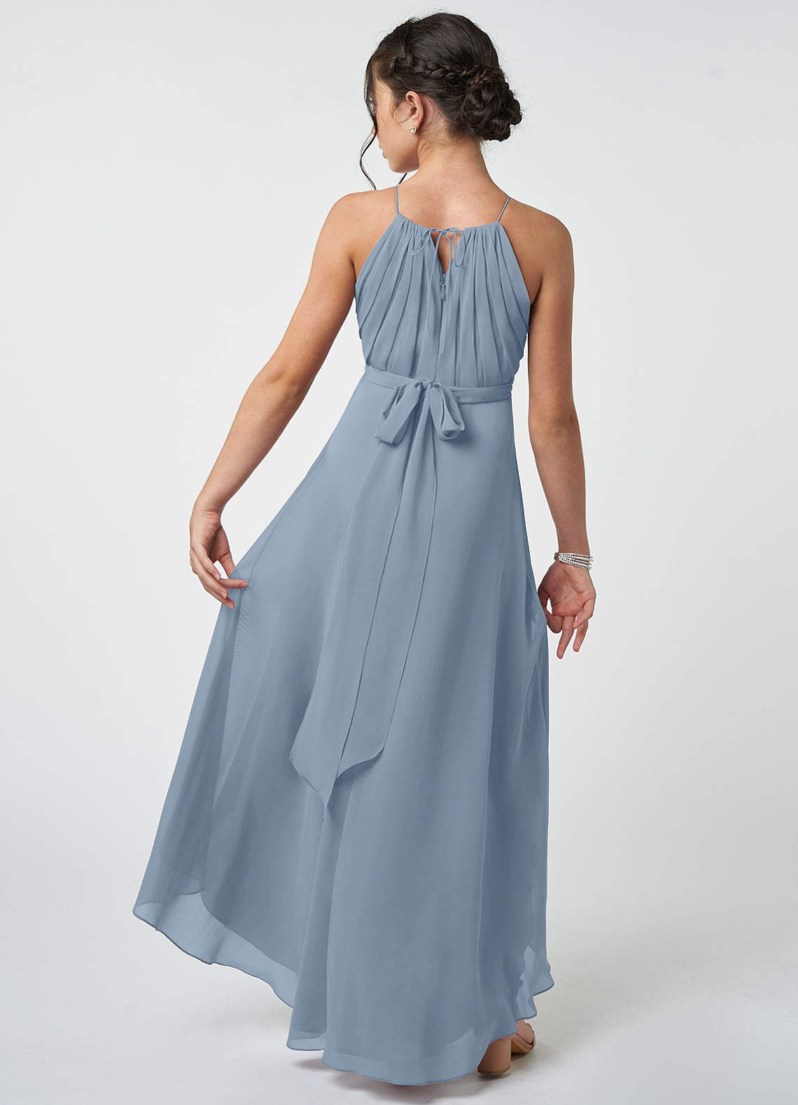 Azazie Oaklynn Junior Dusty Blue A-Line Pleated Chiffon Dress image2