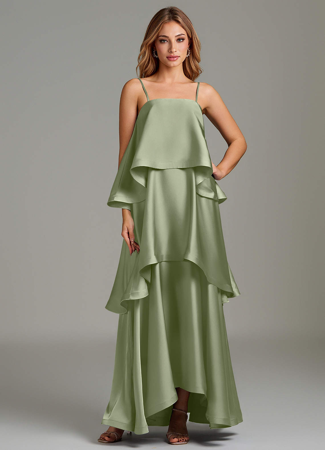 pistachio green satin dress Azazie Azalea link-moonlight-sequin-draped-long-sleeve-gown