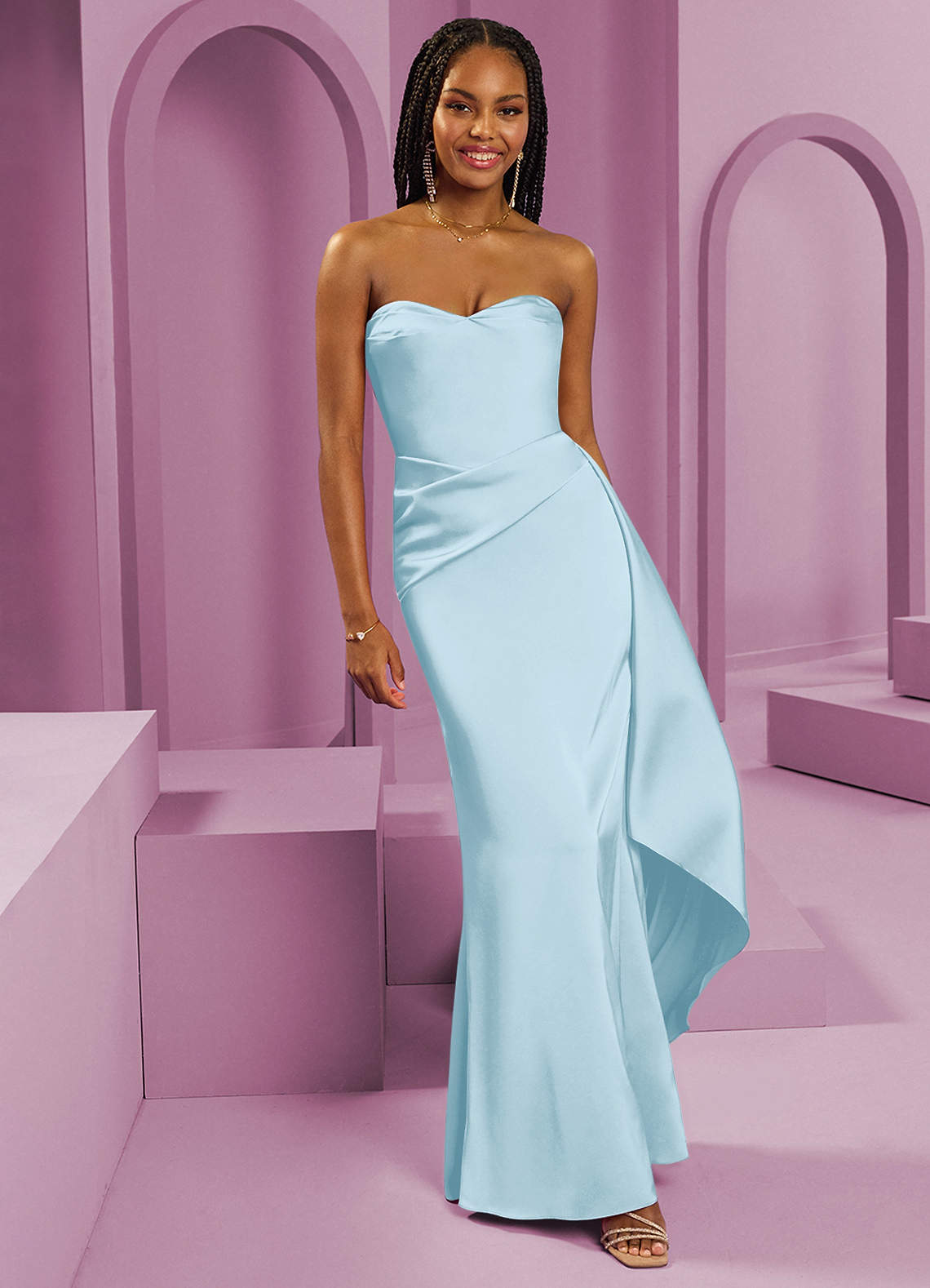 Barbie  AZAZIE 1055 Ready to Ship Sky Blue Stretch Satin Bridesmaid  Dresses | Azazie
