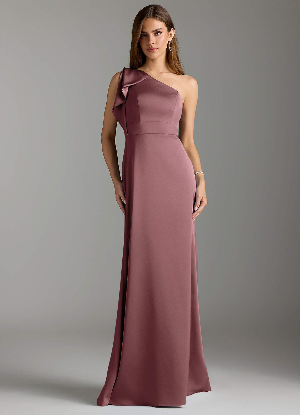 Azazie Rinna Bridesmaid Dresses Vintage Mauve Mermaid Ruched Stretch Satin Dress image1