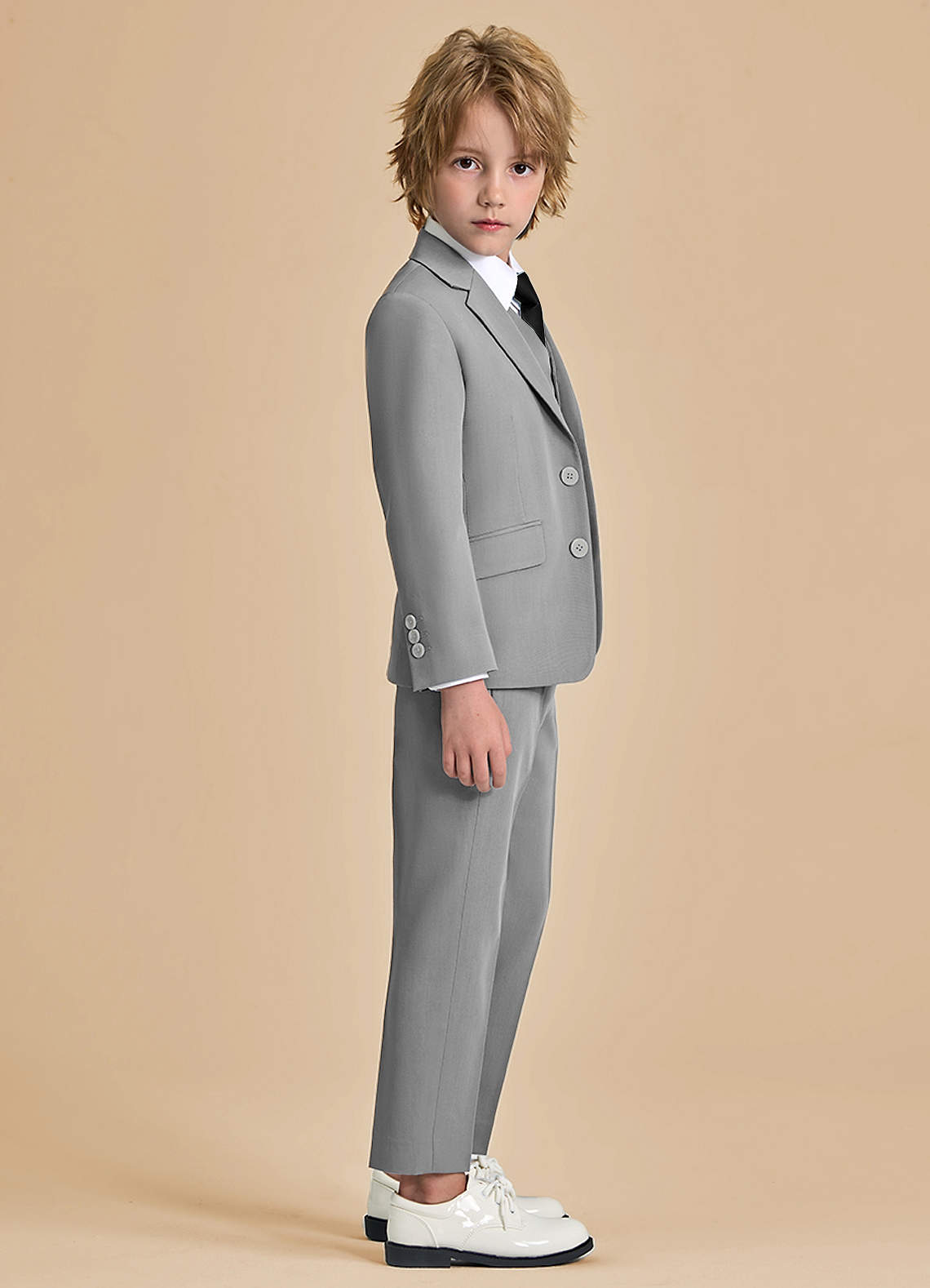 front Oliver Boys Grey 5-Piece Suit With Pre-tie