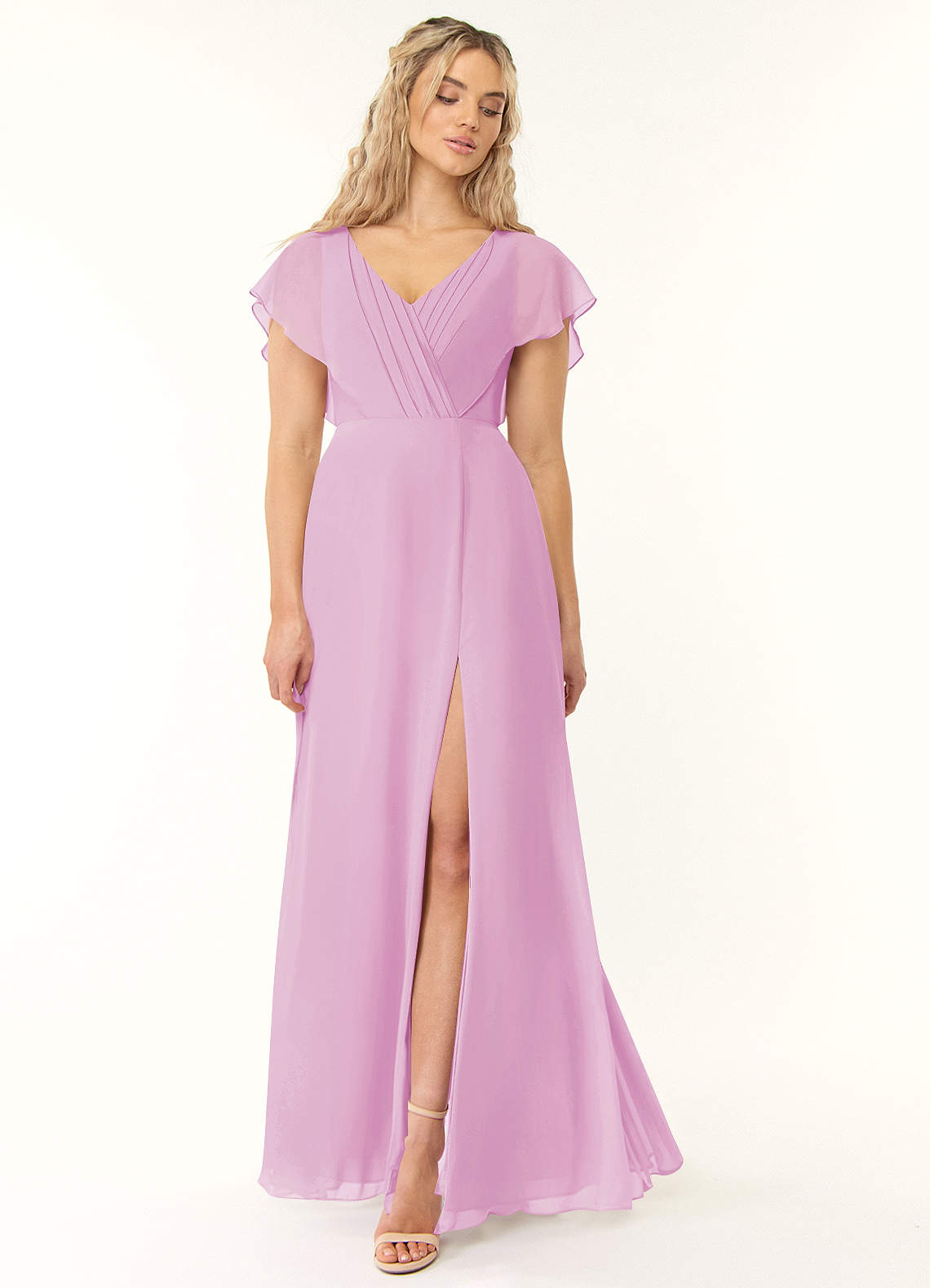 Azazie Rylee Bridesmaid Dresses Candy Pink A-Line Pleated Chiffon Dress image1