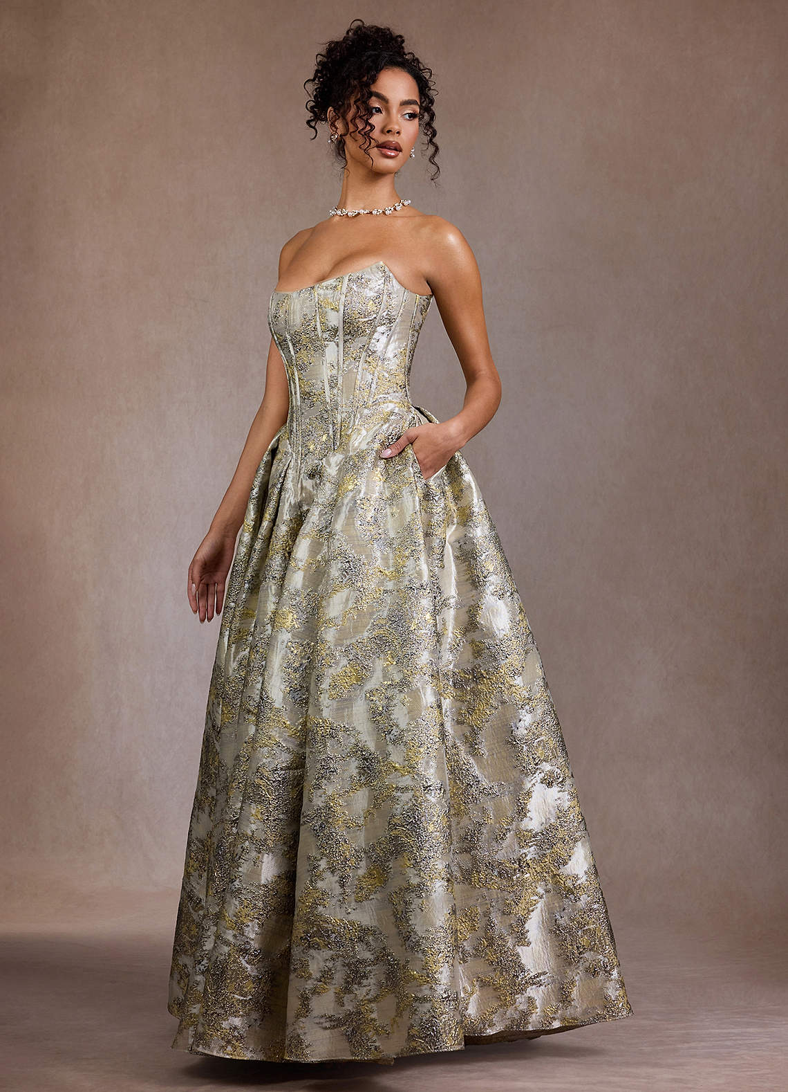 Azazie Gilded Silver Strapless Ball Gowns Evening Dress / Gown