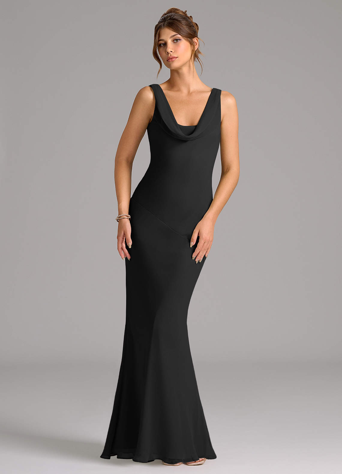 Azazie Rylina Abiti da Damigella Abito Sirena in Chiffon Plissettato Nero image1