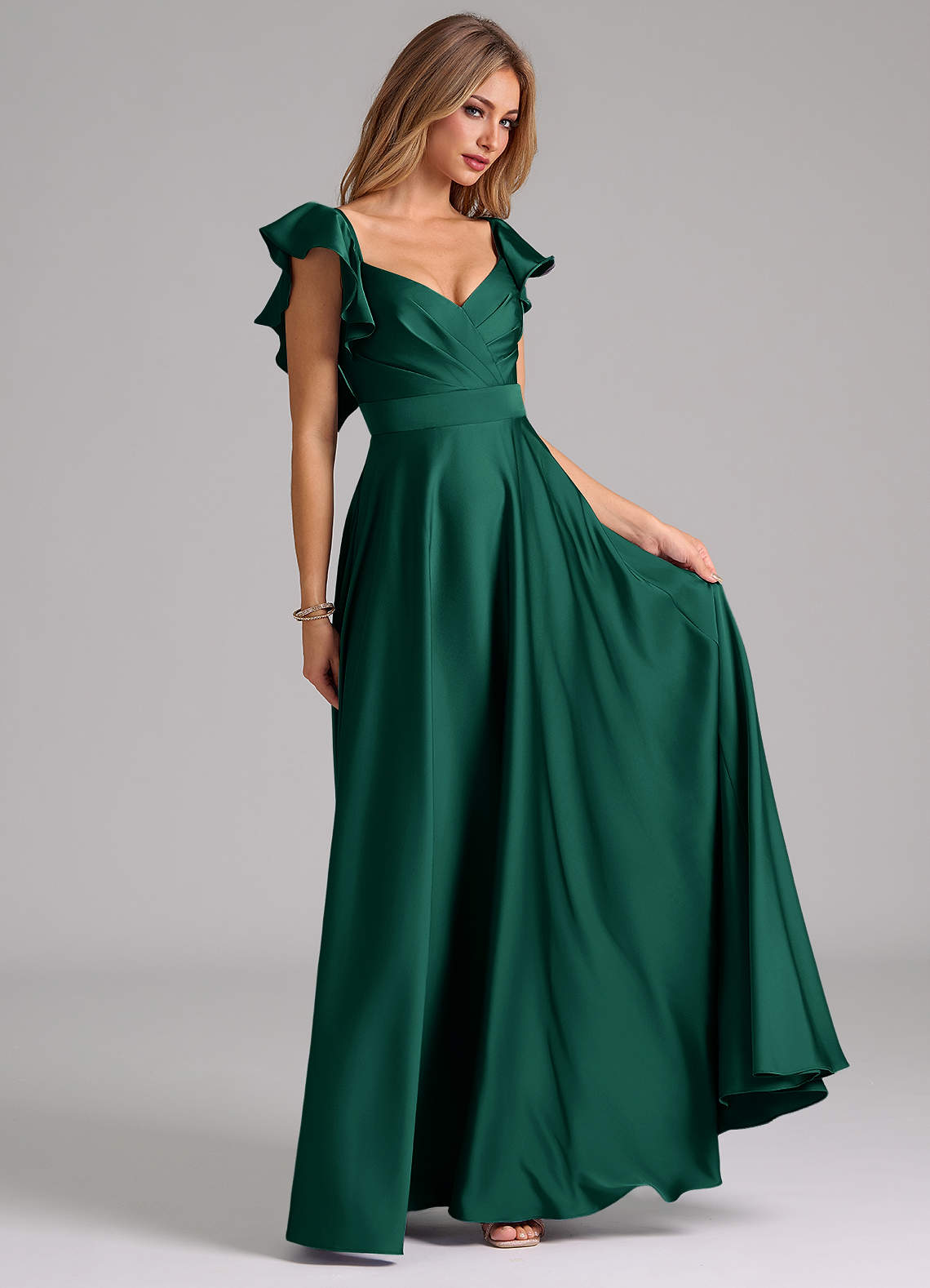 Azazie Leilani Emerald Stretch Satin Bridesmaid Dresses | Azazie