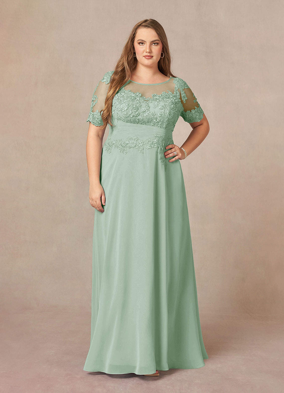 Azazie Raissa Mother of the Bride Dresses Agave A-Line Lace Chiffon Dress image8