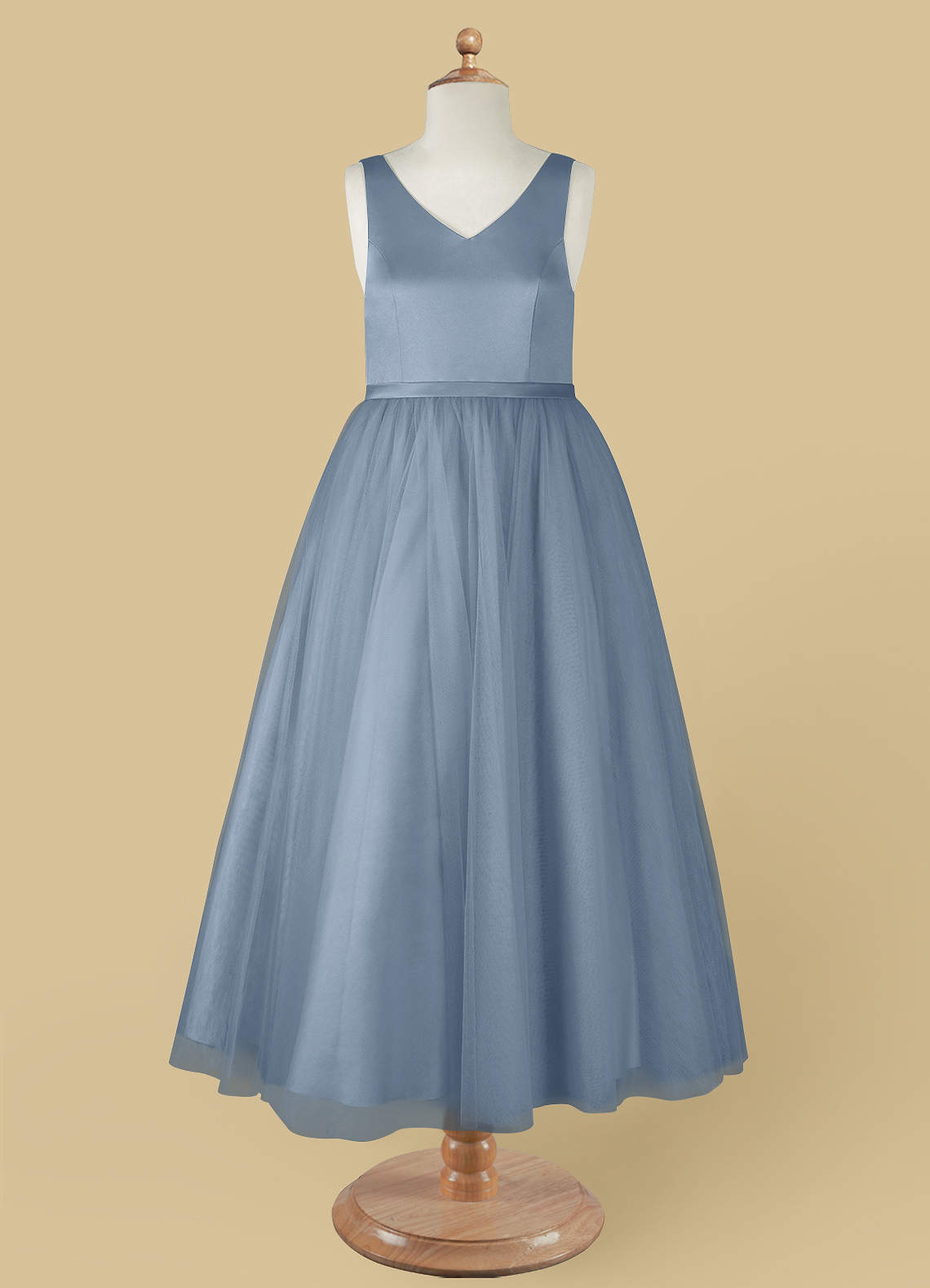 Azazie Marybell Dusty Blue A-Line Bow Tulle Dress | Azazie