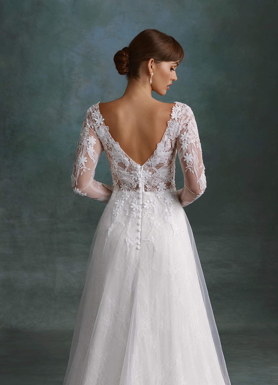 Azazie Leila Wedding Dresses Diamond White A-Line V-Neck Sequins Tulle Dress image5