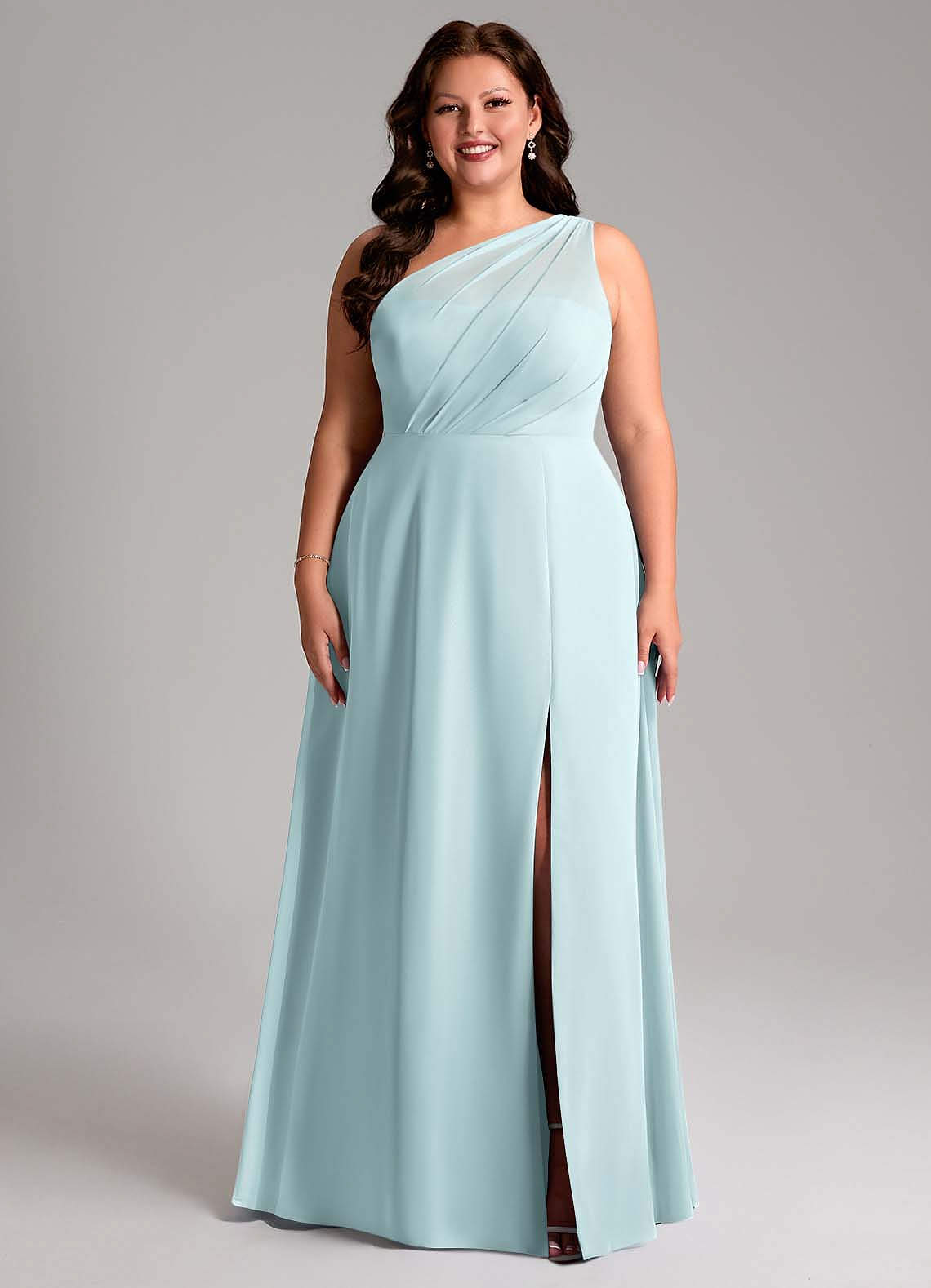Azazie Phaedra Bridesmaid Dresses Mist A-Line One Shoulder Chiffon Dress image1