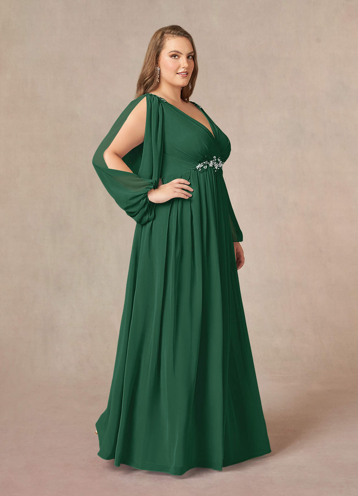 Azazie Gypsy Mother of the Bride Dresses Dark Green A-Line V-Neck Sequins Chiffon Dress image8