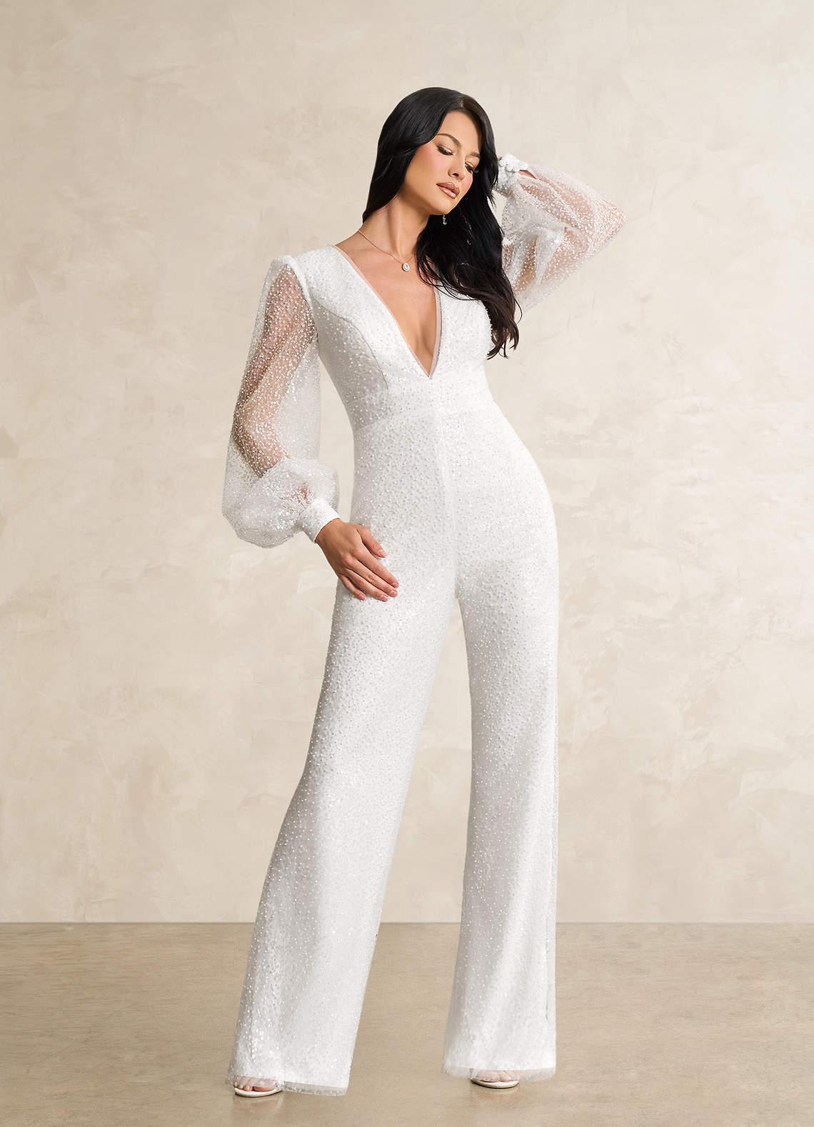 Azazie Virginia Wedding Dresses Diamond White Pant Styles with Pockets Beading Dress image1