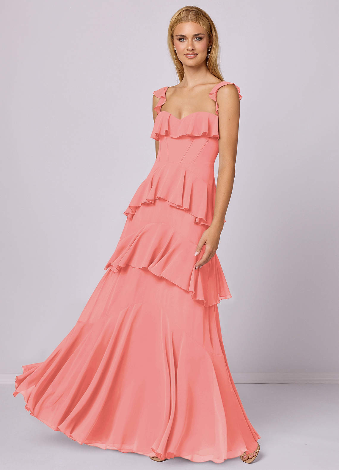 Barbie ♥ Azazie Bridesmaid Dresses Coral A-Line Sweetheart Neckline Chiffon Dress image1