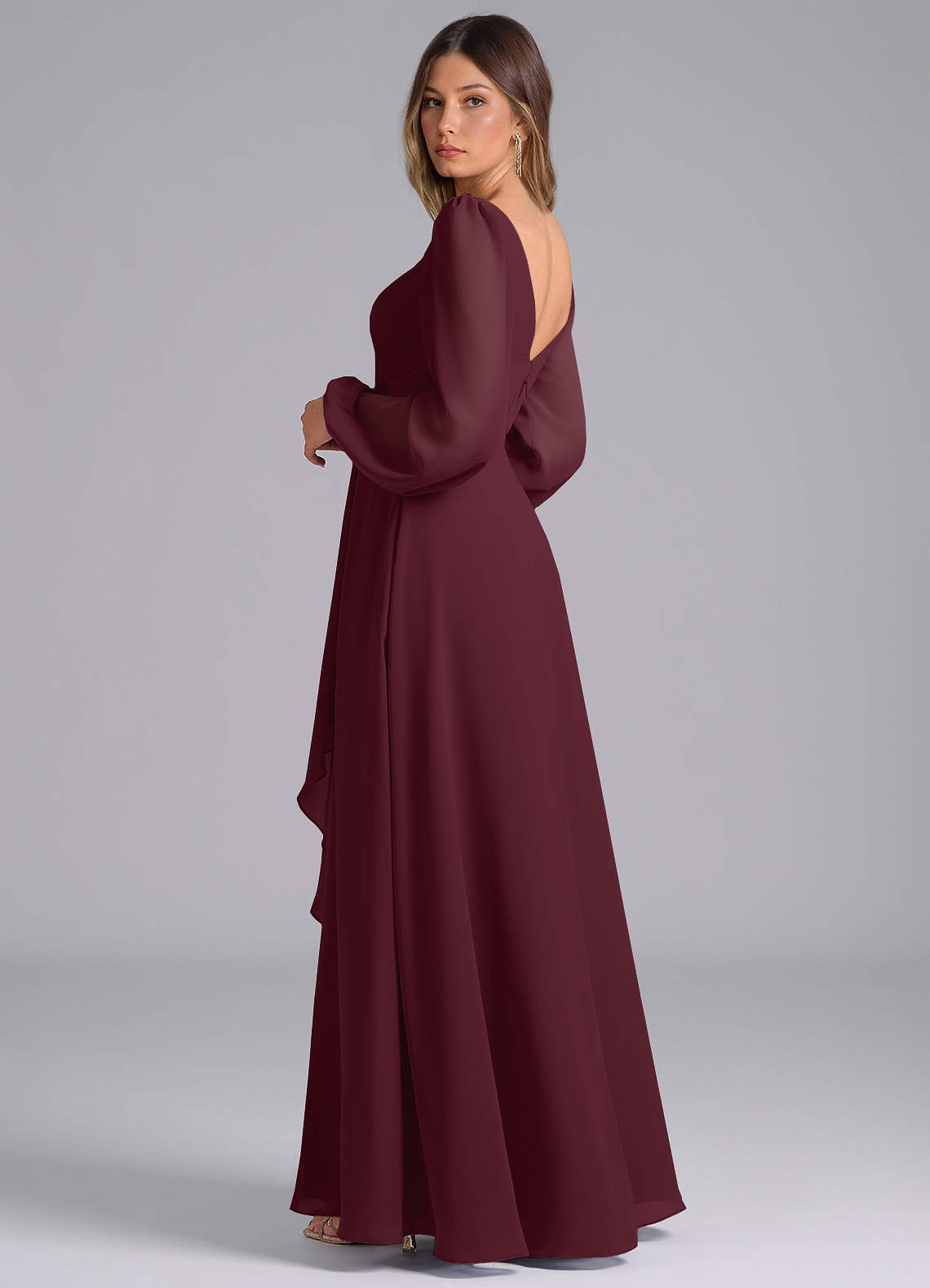 cabernet chiffon bridesmaid dress Bridesmaid Dresses Cabernet A-Line Short Sleeves V Neck Sequined Empire Waist Long Chiffon Bridesmaid Dresses main image 1