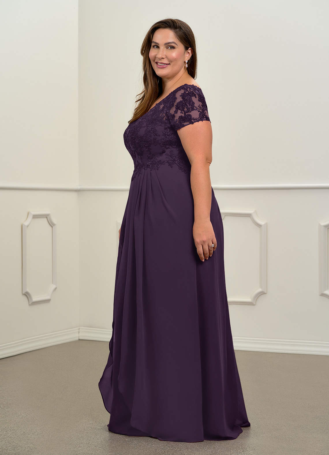 Azazie Dunja Mother of the Bride Dresses Plum A-Line V-Neck Lace Chiffon Dress image4