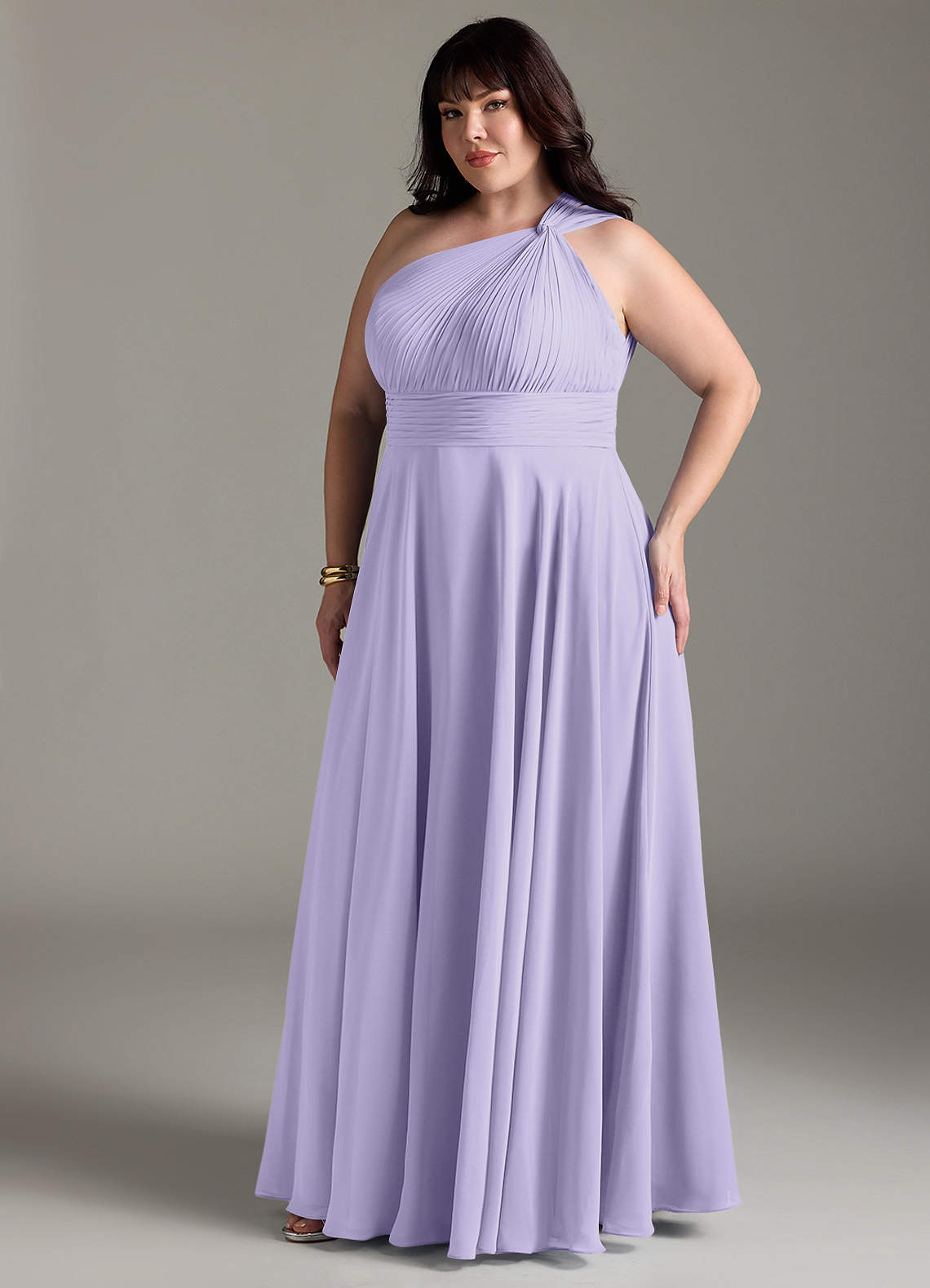 Azazie Charlize Bridesmaid Dresses Lilac A-Line One Shoulder Chiffon Dress image10