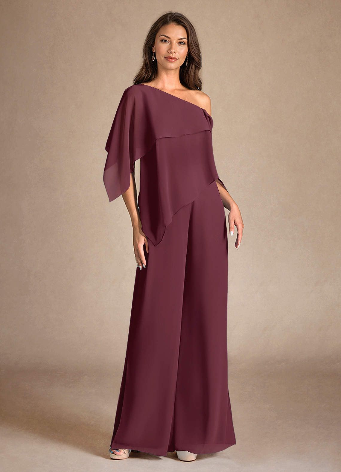 Azazie Halima Mother of the Bride Dresses Cabernet Jumpsuit/Pantsuit Side Slit Chiffon Dress image4