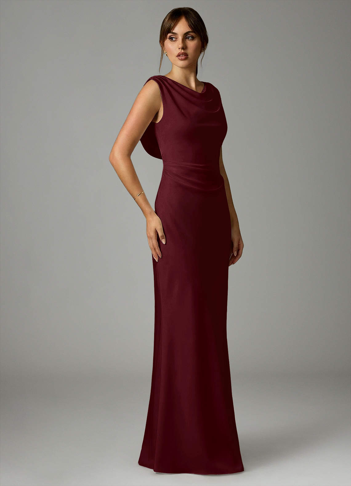 Azazie Kieryn Bridesmaid Dresses Cabernet Mermaid Pleated Stretch Satin Dress image3