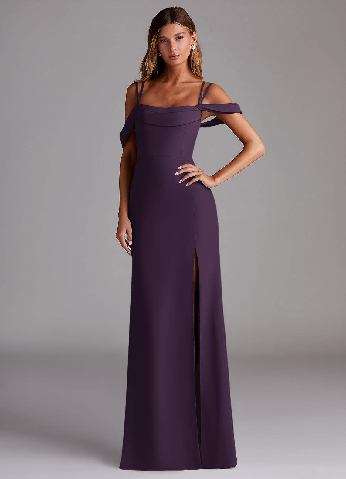 Azazie Callan Brautjungfernkleider Wandelbar Meerjungfrau-Linie Plissee Chiffon Kleid Pflaume image1