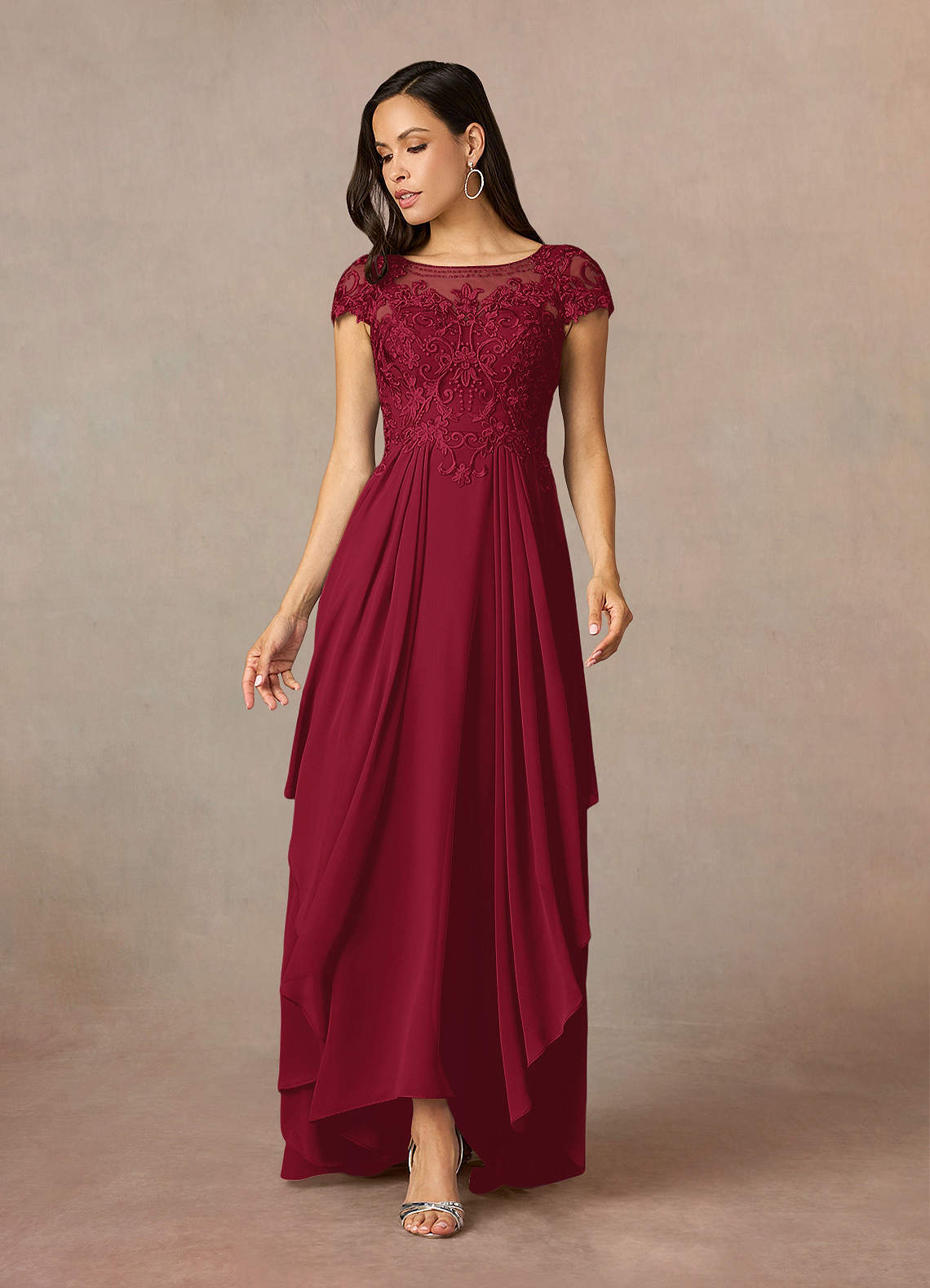 Azazie Lunda Kleider für die Brautmutter A-Linie Spitze Chiffon Kleid Burgunderrot image1