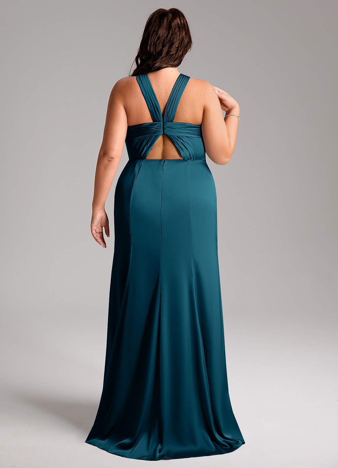 Azazie Rue Vestidos de damas de honor Vestido de Azul Tinta de Satén Elástico de Corte Sirena con Plisado image8