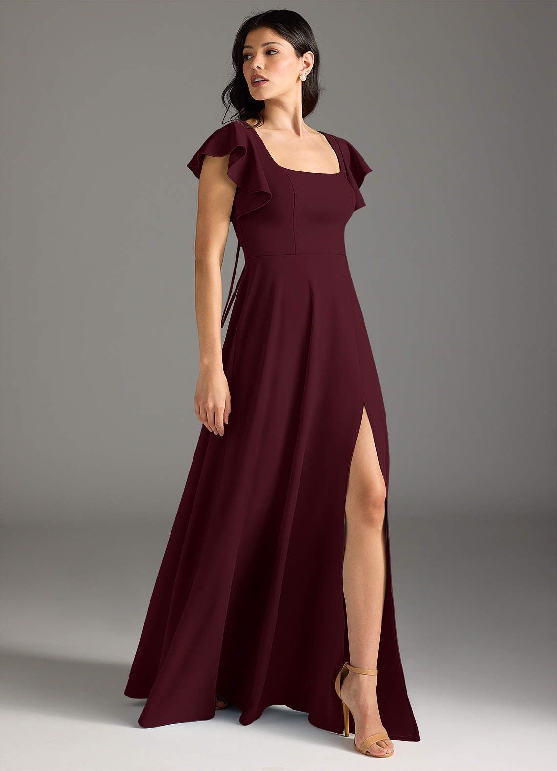 Azazie Bondi Final Sale Cabernet A-Line Ruched Stretch Crepe Dress image4