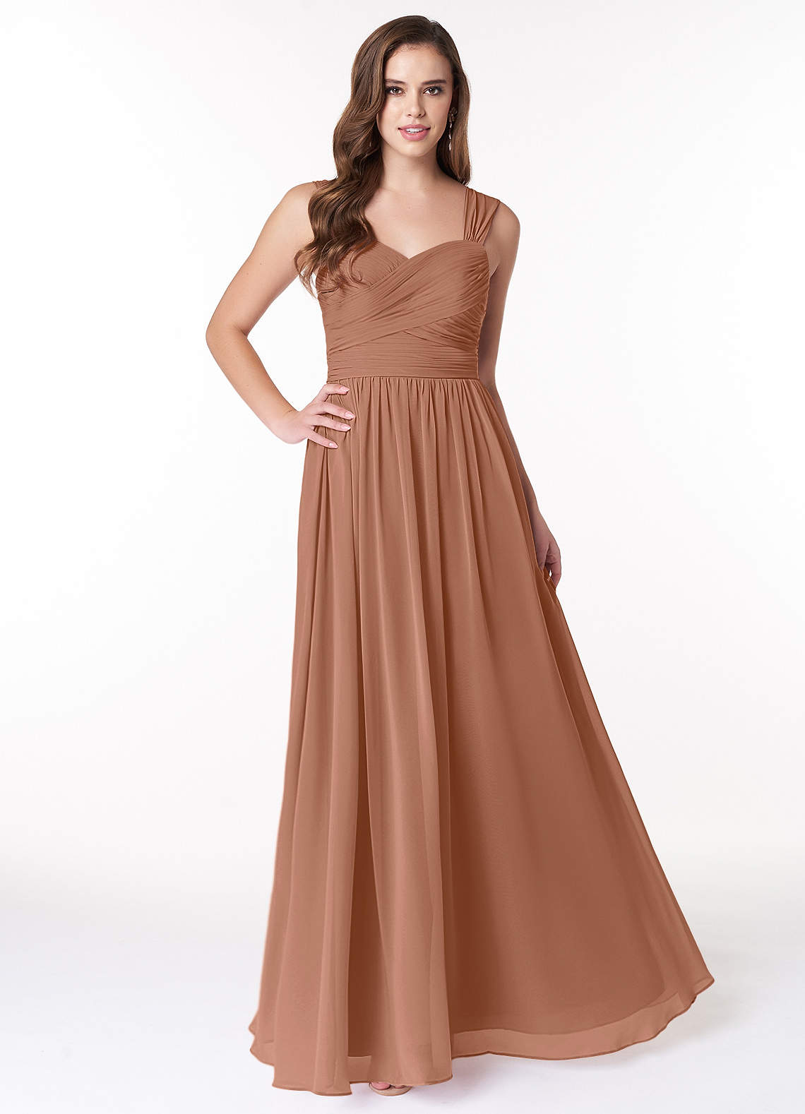 Azazie Zapheira Bridesmaid Dresses Bronzer A-Line Ruched Chiffon Dress image1
