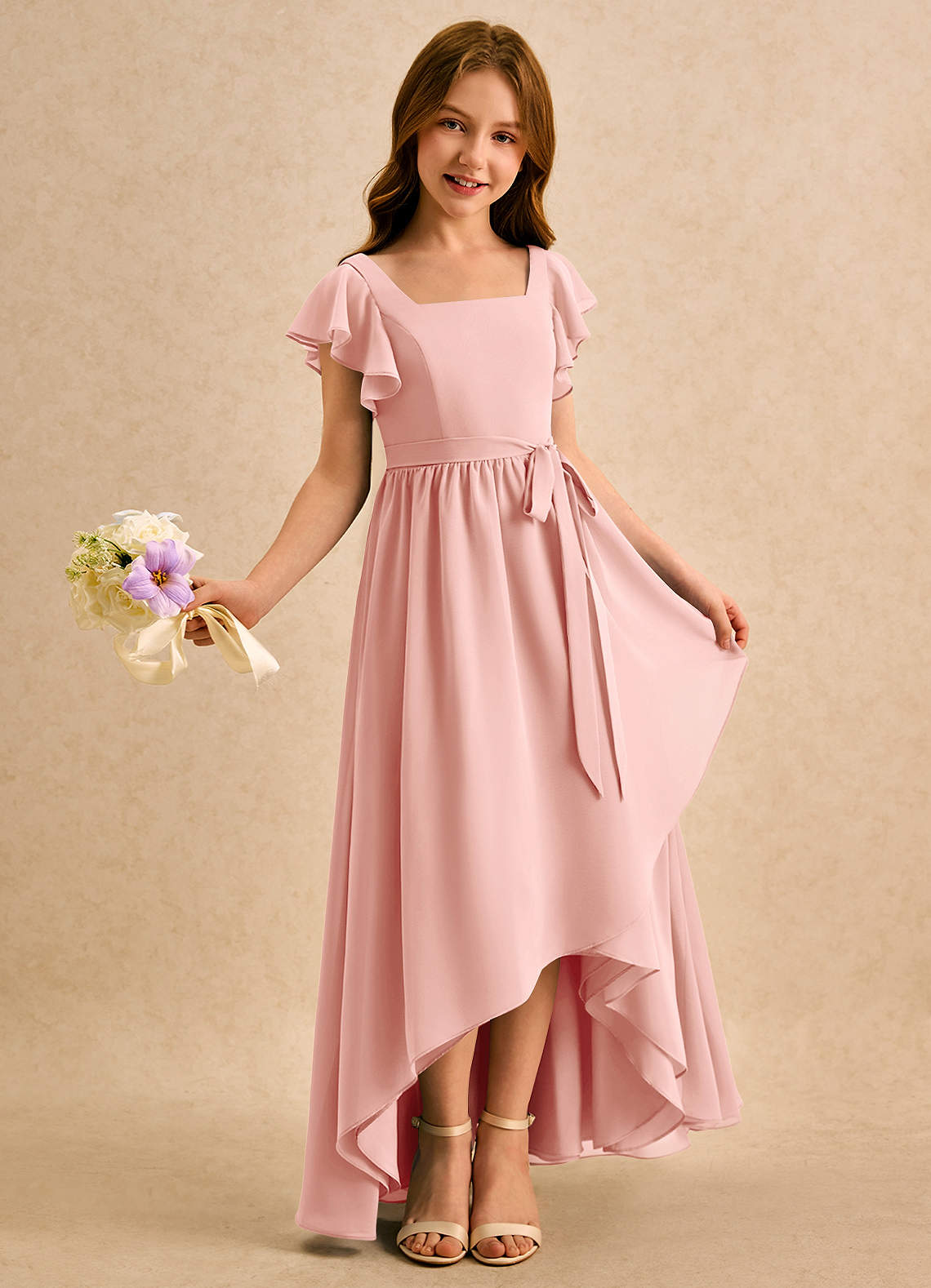 milly formal dresses Azazie A-Line/Princess Square Neck Asymmetrical Chiffon Flower Girl Dresses