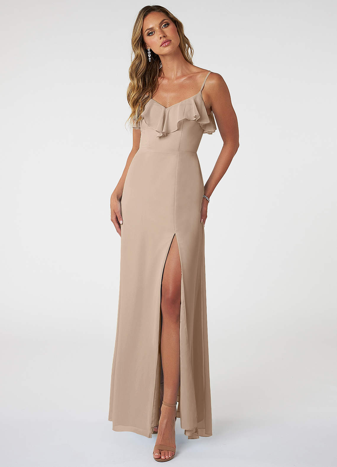 Azazie Natalia Vestidos de madrinha de casamento Vestido Cinza de Chiffon de Linha A image1