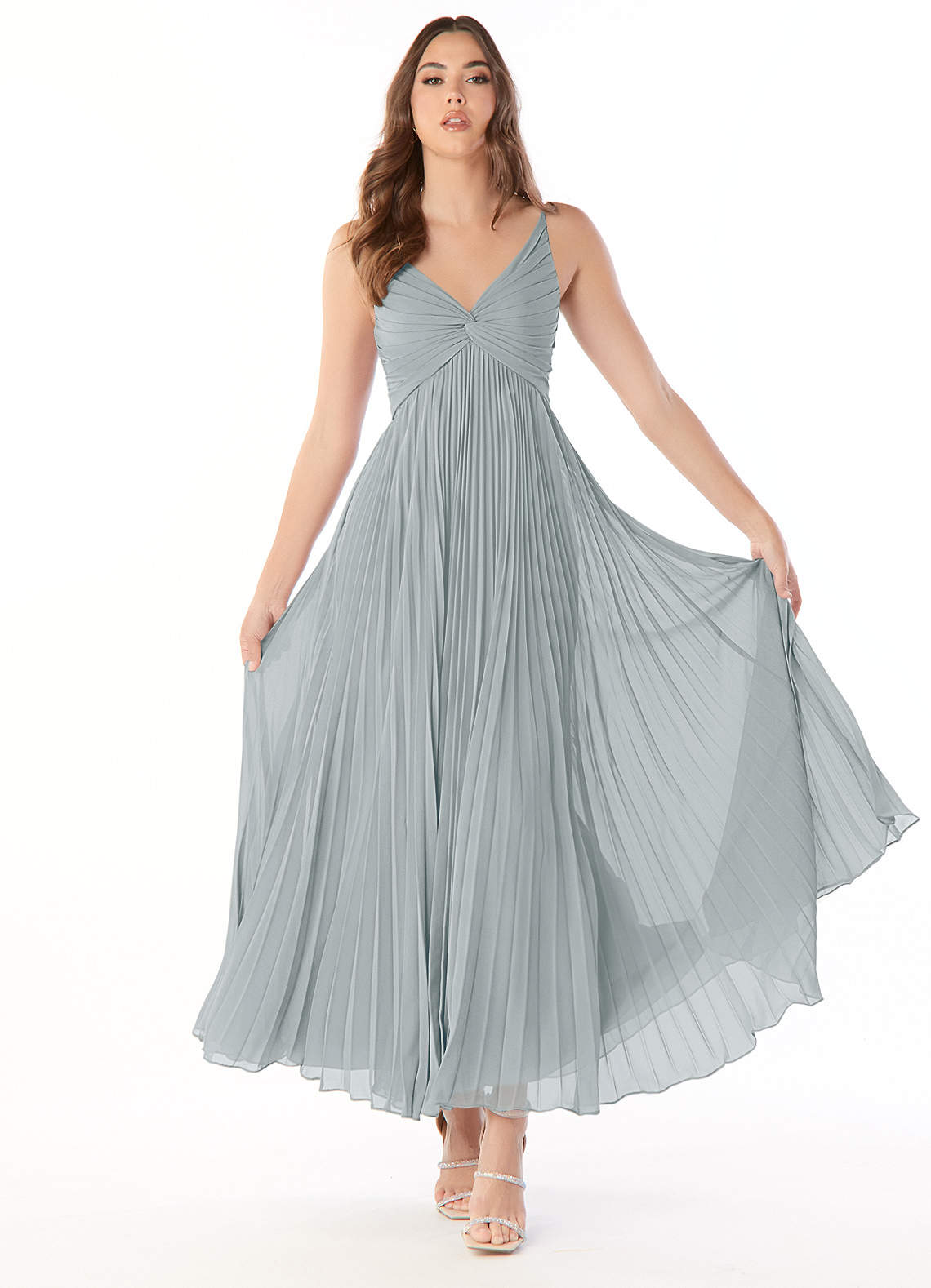Azazie Raychelle Bridesmaid Dresses Dolphin Grey A-Line V-Neck Chiffon Dress image1