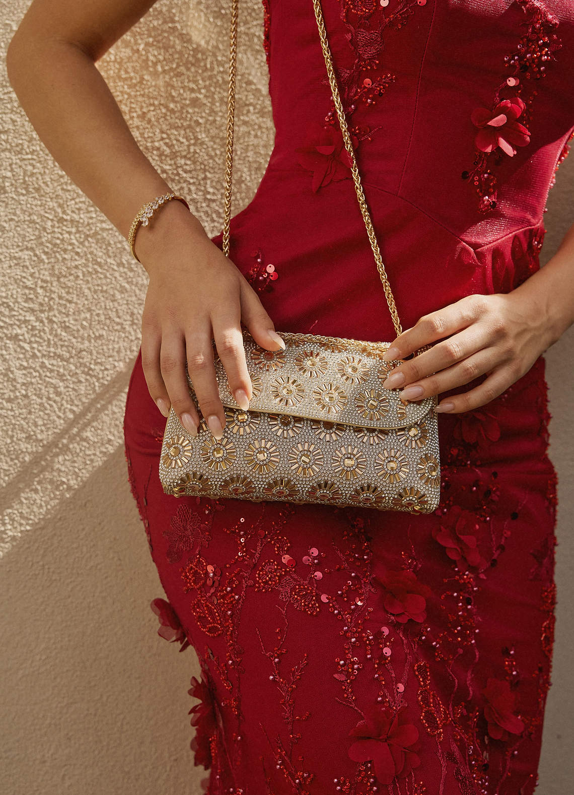 front Rhinestone Sunburst Shoulder Bag